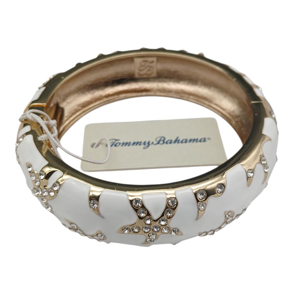 Tommy Bahama White Enamel Rhinestone Starfish Clamper Hinged Bracelet – NWT